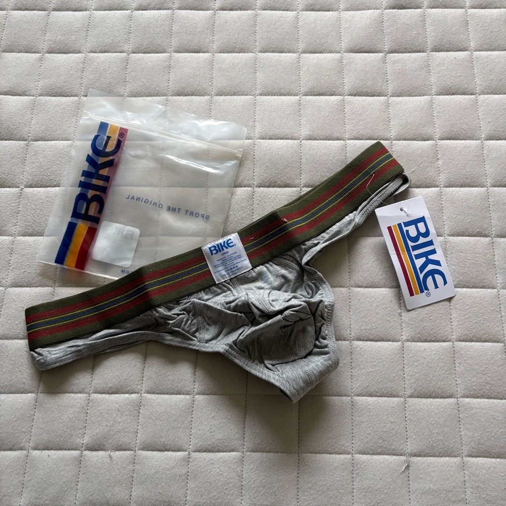 BIKE Men's Gray Briefs with Striped Waistband